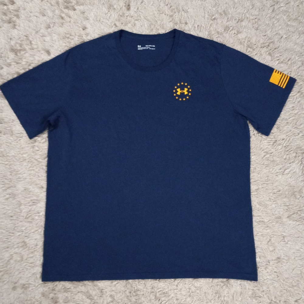 Under Armor Freedom Flag Heat Gear Loose Fit Mens Blue Short Sleeve T-Shirt 3XL